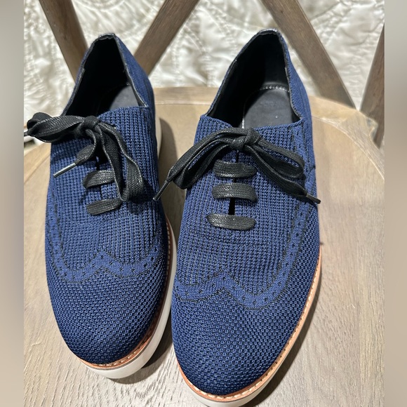 Zara Fabric Knit Upper Blue Platform Derby Oxford Shoes - Picture 1 of 8